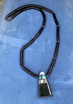 Vtg Santo Domingo Style Heishi Shell Necklace Triangle Inlay Pendant Native Amer