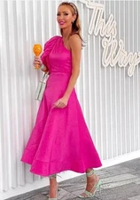 AJE Bonjour Midi Dress Sze AU 4 6 US 0 2 Asymmetric Pink One Shoulder RRP$595