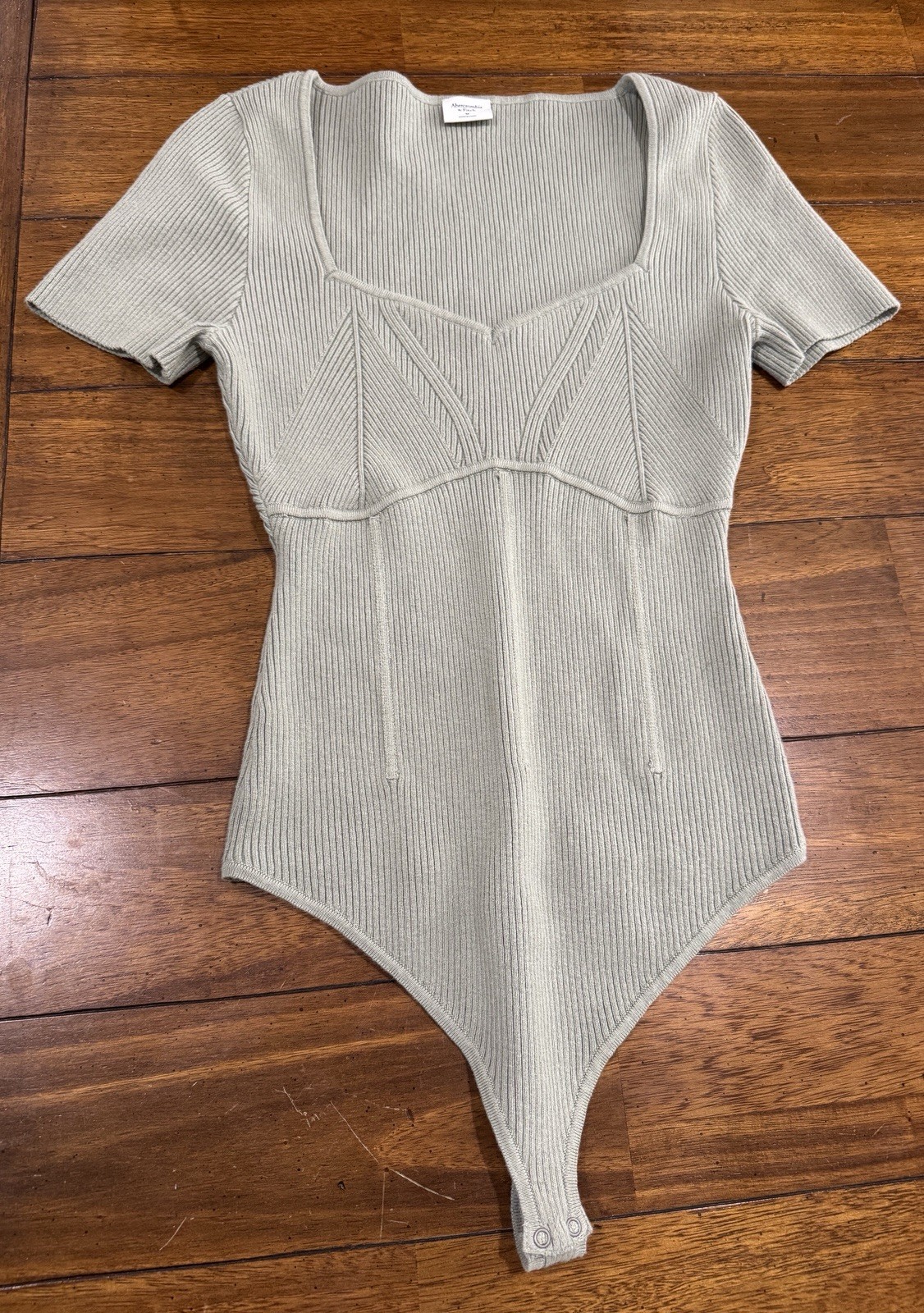 Abercrombie & Fitch Bodysuit Womens Medium Sage Ribbed Square Neck Short Sleeve