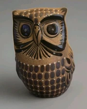 Mexican Painted Owl 4.5" Figurine Perez Tonala Jal Brown Folk Art - Signed