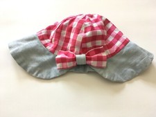 Baby Infant Handmade Hot Pink Gingham  Soft Denim Sun Hat Bucket Hat One Size
