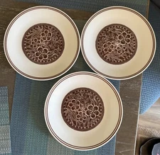 3 VTG Salad Plate Batik Corelle by Corning 8 1/2" bown Floral Center 1979 - 1982