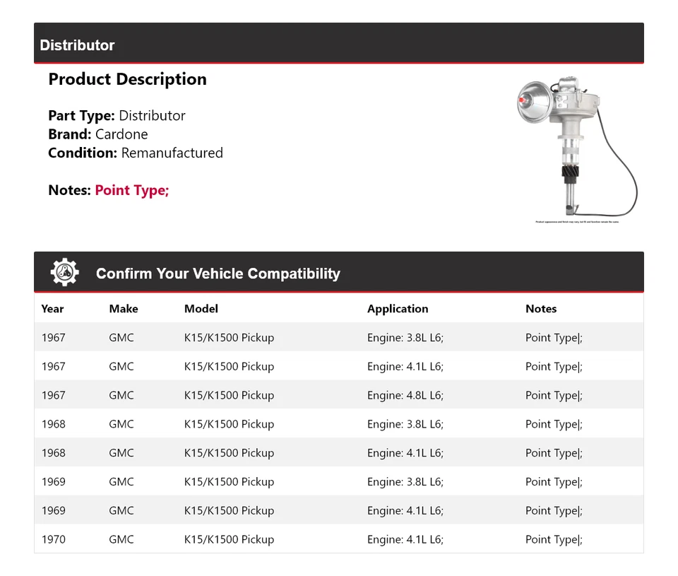 For 1967-1970 GMC K15/K1500 Pickup Distributor Cardone 1968 1969 - Image 2 of 4