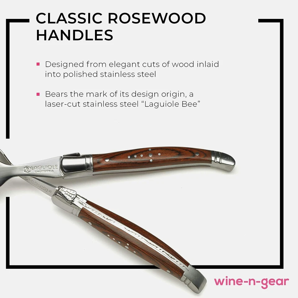 Juego de tenedores Laguiole California - Juego de 6 piezas de palo de rosa - En caja de regalo de madera de roble Foto 4 de 4