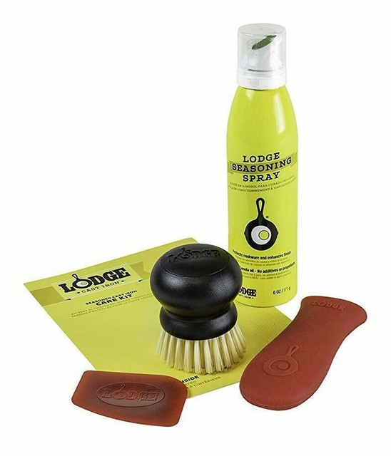 Lodge Seasoned Cast Iron Care Kit Seasoning Oil Spray Scrub Brush eBay