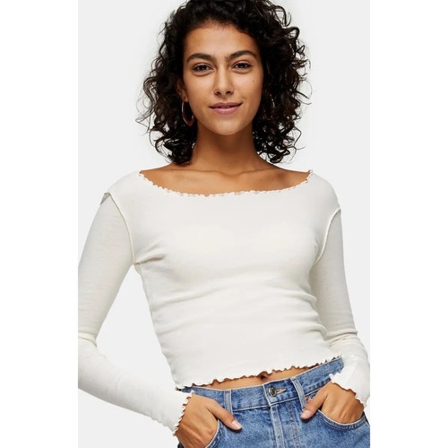 Topshop Ivory Long Sleeve Lettuce Edge 