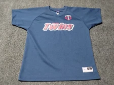 Mighty Mac Sports Minnesota Twins Shirt Youth Large 16 18 Blue MLB Baseball Crew