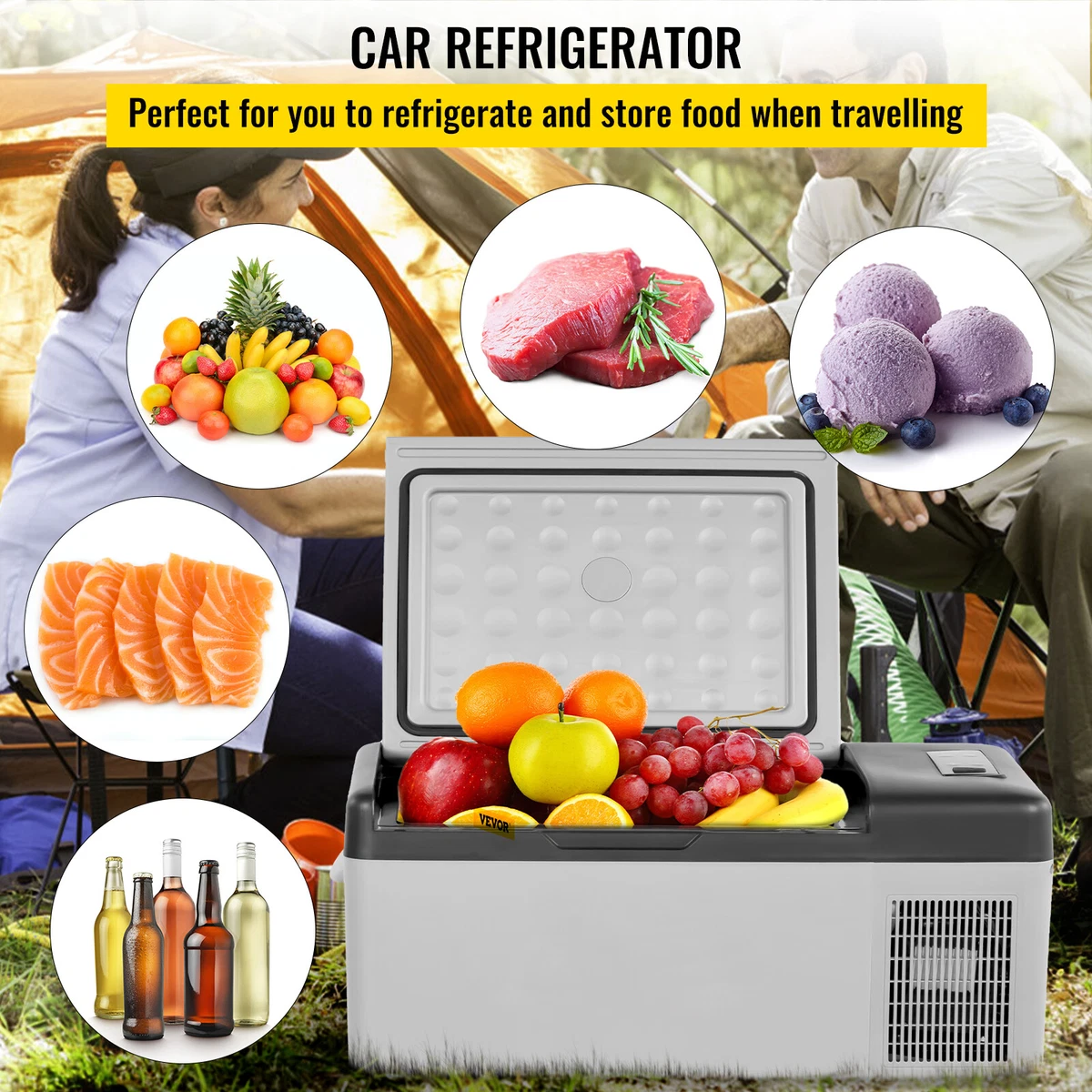 VEVOR 30L Car Refrigerator Portable Freezer 32Qt Fridge 12V Camping Outdoor