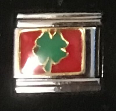 Four Leaf Clover Cloverleaf Italian Charm Enamel Link 9MM K47 Style GR