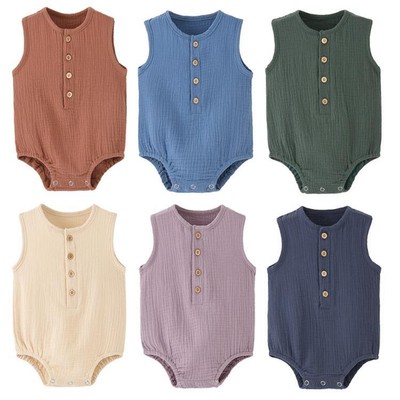 Summer Baby Romper   100% Cotton Linen Sleeveless Bodysuit for Boys & Girls