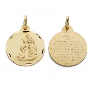 18K Gold Pendant Blessing Medal Of San Francisco 18 Mm 1.90 Grams