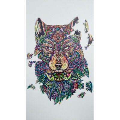 Unique Wolf Shaped Wooden Jigsaw Puzzle - 183 Pieces, 47.7x30.4 cm