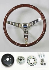 Bronco F100 F150 F250 F350 Wood Steering Wheel High Gloss Grip with Rivets 15"