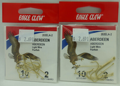 Eagle Claw Size 2 Aberdeen Hooks Light Wire Panfish Hooks 2 packs of 10 202ELA-2