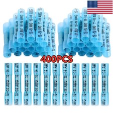 400Pcs Waterproof Blue Heat Shrink Butt Wire Connectors Crimp Terminals 16-14AWG