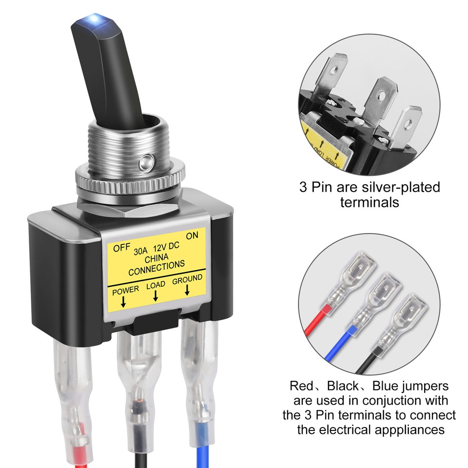 5x Blue LED Light 3Pin Rocker Toggle ON/Off Switch 30A 12V for Car Boat ...