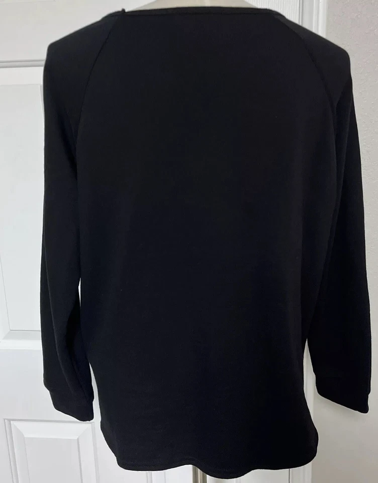 Suéter feminino Adrianna Papell de renda frontal tamanho G grande preto em excelente estado usado! A2 - Imagem 3 de 4