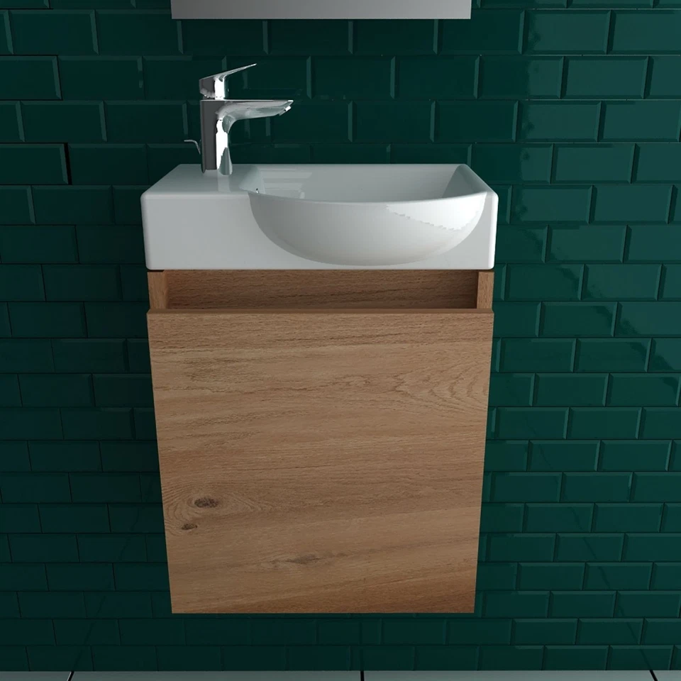 Alpenberger Waschbecken mit Unterschrank Badmöbel Set Bamboo Keramik Waschtisch - Bild 2 von 4