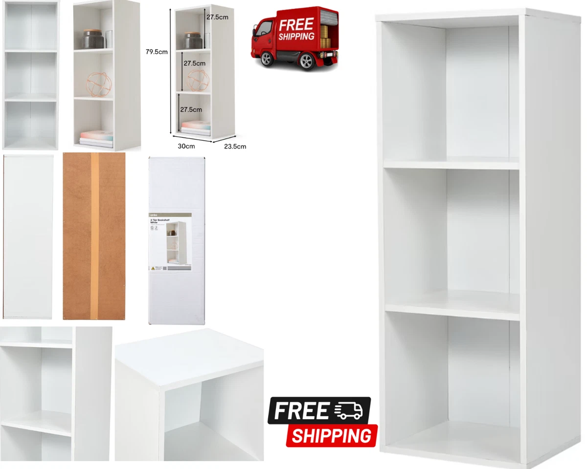 3 Tier Shelf Display Bookshelf Bookcase Storage White Rack Wooden