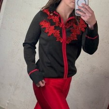 Weissman Dance Costume Black Jacket with Red Appliques Size Large Adult Zip NEW