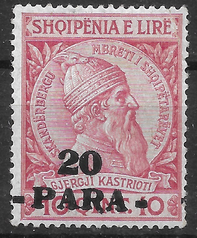 1914 ALBANIA SHQIPENIA S#49 ERROR SHFT OVPT MvLH OG  SKANDERBEG/GEORGE CASTRIOTA