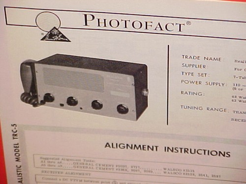 1965 REALISTIC CB RADIO SERVICE SHOP MANUAL MODEL TRC-5