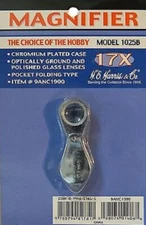 HE Harris Chrome Plated Loupe Case 17X Pocket Folding Magnifier Blister Pack NEW