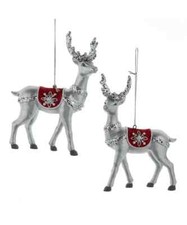 Set of 2 SILVER RED DEER Christmas Ornaments, by Kurt Adler