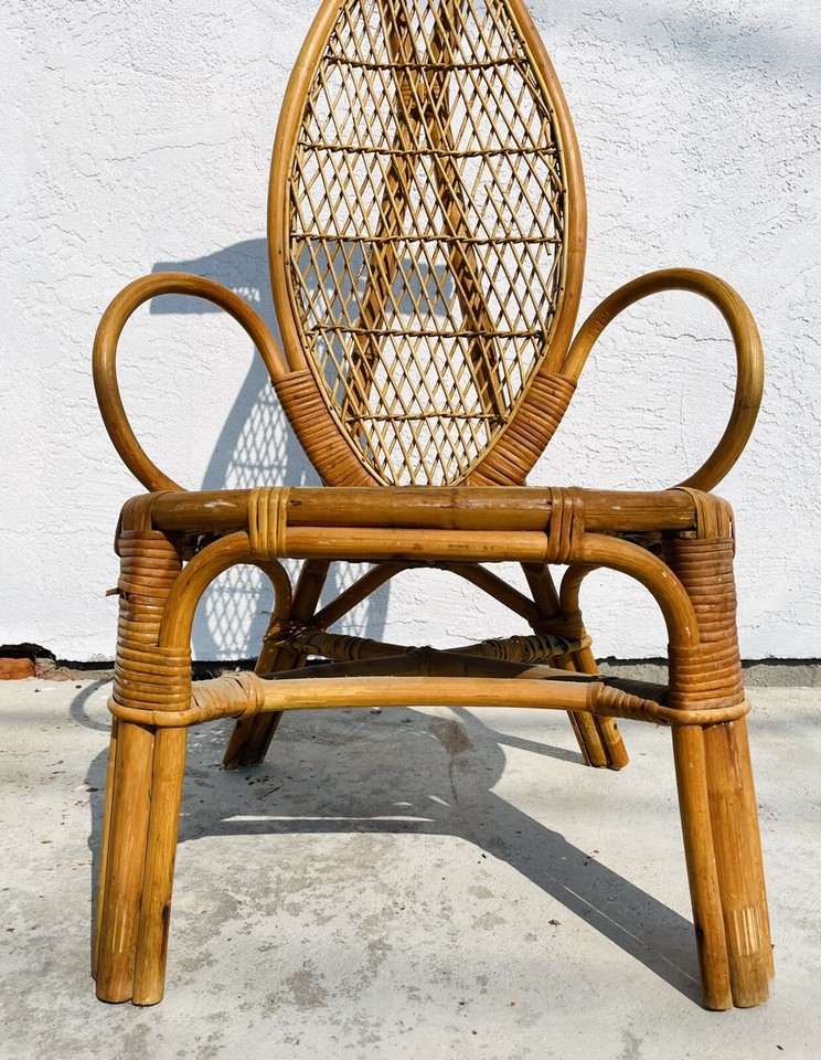 Rare Mid century Bamboo and Rattan High Back Chair - Rattan Accent ...
