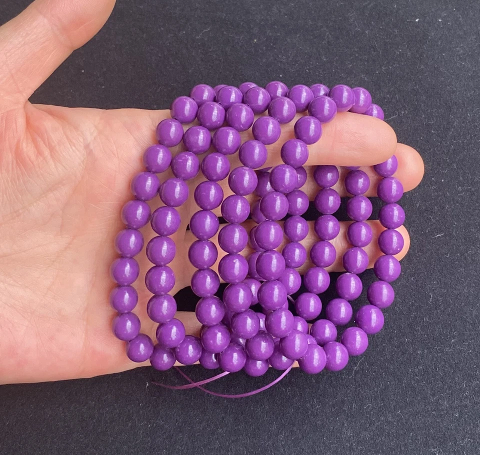 Brazalete de cuentas redondas de piedras preciosas de fosfosiderita de fuerza púrpura natural de 8 mm Reiki Foto 3 de 4