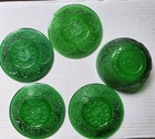 VTG Anchor Hocking Sandwich Glass 4 3/8” Forest Green 4 Saucers/Plates & 1 Bowl