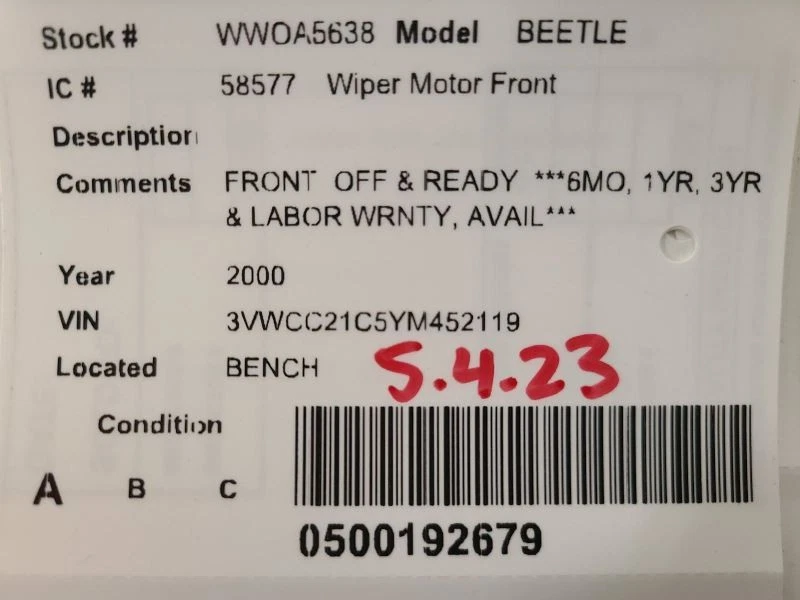 挡风玻璃刮水电机适用于 98-10 BEETLE 630171 — 第 4/4 张图片