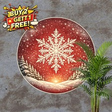Winter Snowflake Pattern Round Metal Sign Christmas Wall Decor 8x8