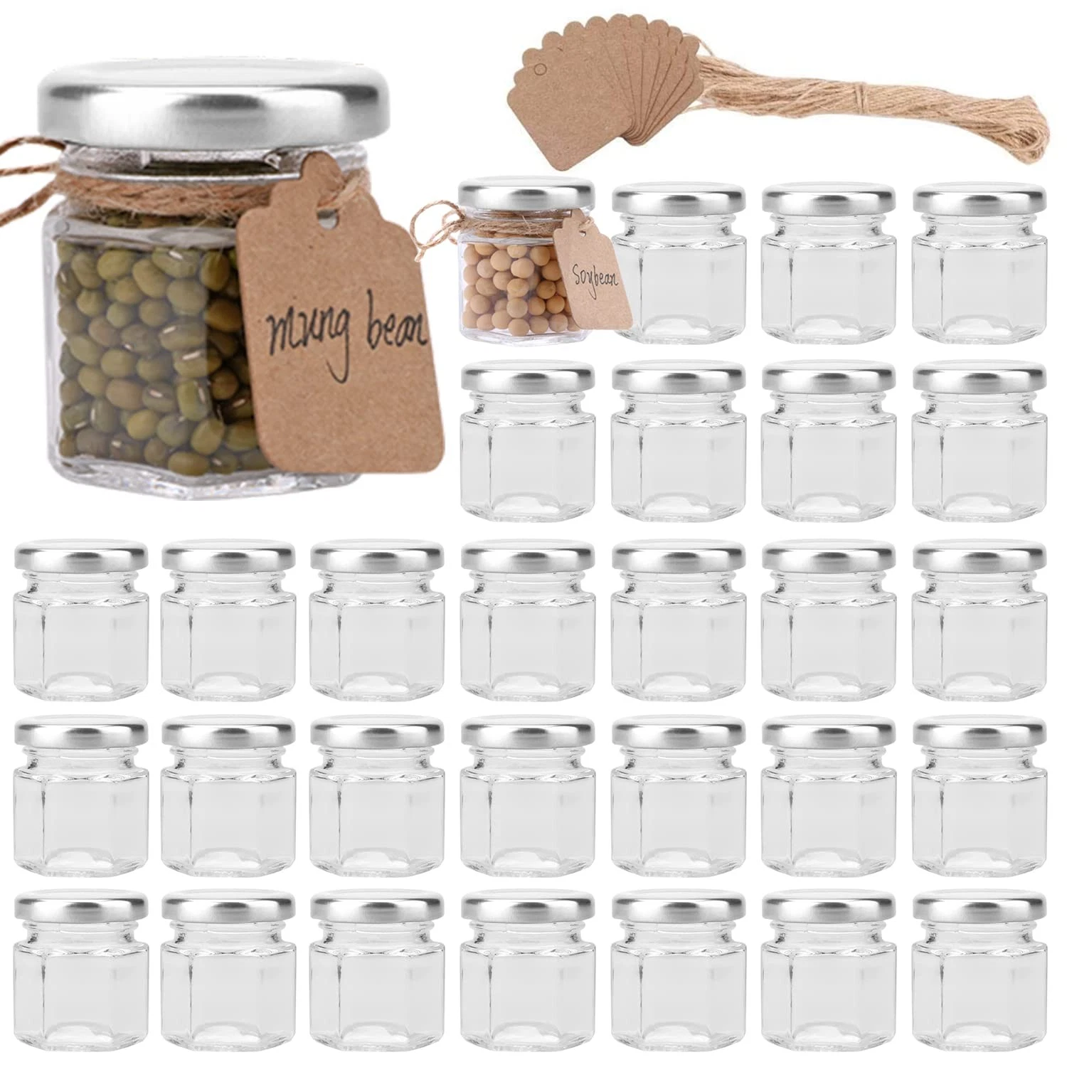 30 Pcs 1.5oz Hexagon Glass Jars with Lids for Jam Jelly Honey Spice Crafts
Opens in a new window or 
