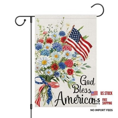 God Bless America 4th of July Garden Flag 12x18 Inch Double Sided Burlap