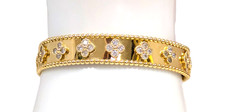 Van Cleef Arpels 18K Gold Diamond Clover Bracelet, 7'' Long X 3/8''Wide
