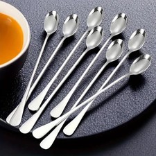 6 Pack 7.5in Stainless Steel Long Handle Mixing Spoons Iced Tea Coffee Dessert