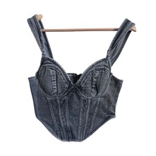 PRETTYLITTLETHING Grey Washed Denim Corset Bustier Top UK 10 USA 6