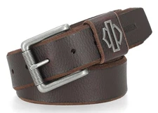 Harley-Davidson Men's Die Cut Open Bar & Shield Genuine Leather Belt, Brown