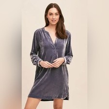 Anthropologie Melody Velvet Long Sleeve Tunic Dress in Blue Size Small EUC