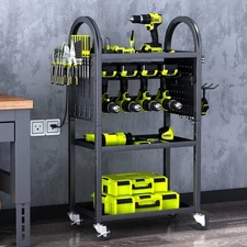 Power Tool Organizer - 4 Tier Rolling Tool Cart with 8-12 Drill Holder,Tool S...