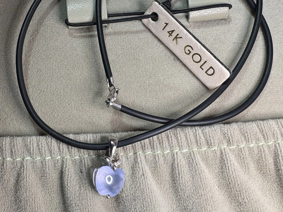 Conjunto de colar pingente de ouro branco 14K pedra da lua diamante maçã 3,70G 18” 15mm - Imagem 2 de 4