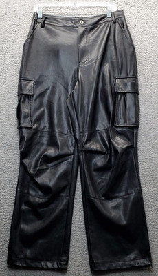 7 For All Mankind Faux Leather Cargo Pants Men M Black Fleece Lined Straight Leg