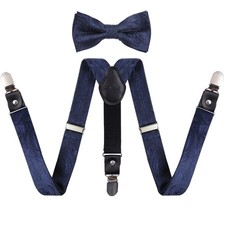 Boys Adjustable Paisley Pre-tied Bow Tie and Elastic Y Shape 3 Clips Suspende...