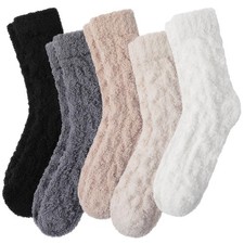 fauson Fuzzy Socks for Women - 5 Pairs Fuzzy Socks Cozy Slipper Sock for Women