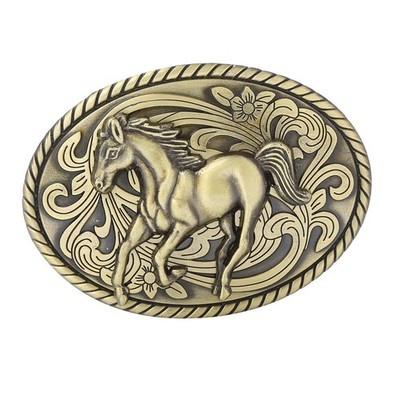 Klassische Cowboy Gürtelschnalle aus Metall graviert mit Blumenmuster für