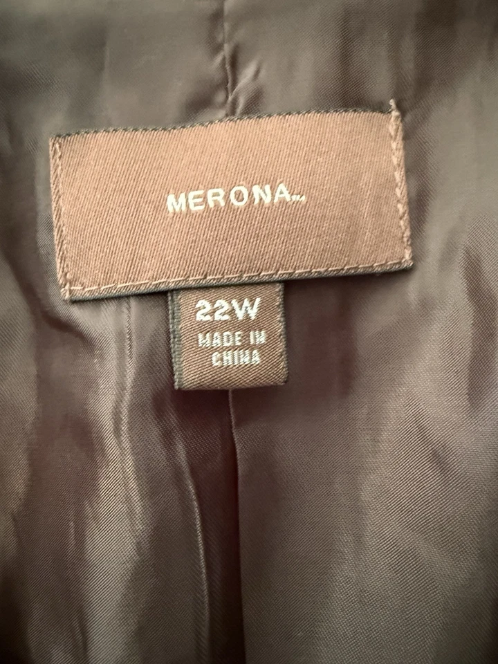 Chaqueta Blazer Merona Para Mujer Talla 22W Gris Con Pluma Azul Rayas Imitación Bolsillos Foto 3 de 4