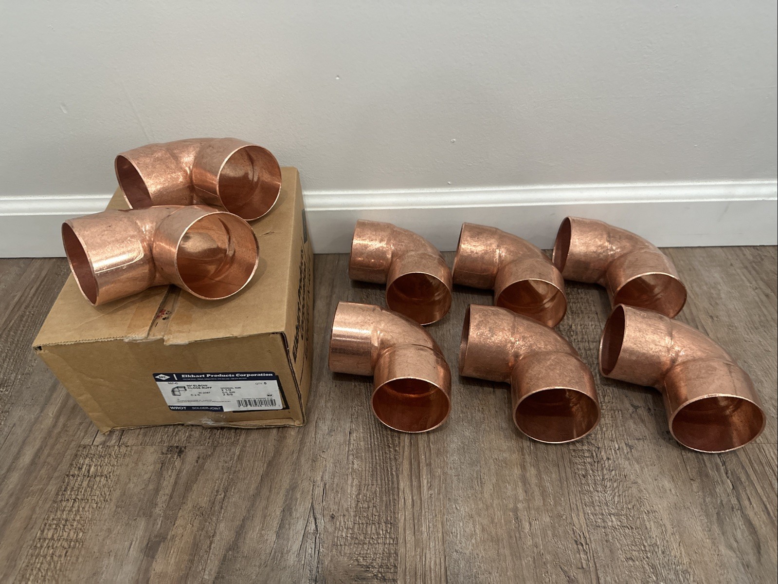 Elkhart 90 Degree Elbow Wrot Copper Fittings 2-1/2" x 2-5/8" Solder Lot Of 8