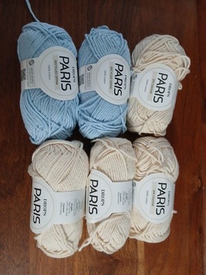 Lot of 6 skeins DROPS PARIS cotton yarn 1.8oz/82yds ea. Blue & Cream colors New!