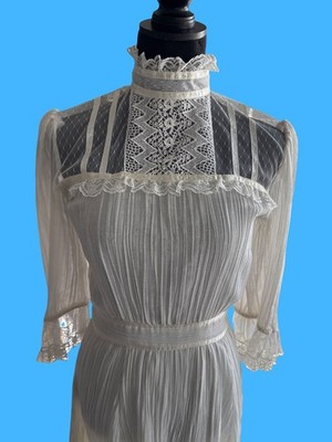 Vtg 70s Gunne Sax Jessica McClintock Ivory Gauze Lace Dress Size 11